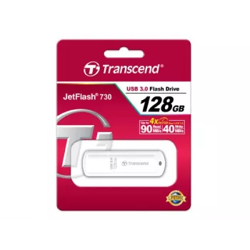 TRANSCEND Jetflash 730 - 128GB USB zibatmiņa - USB 3.0 - Balta