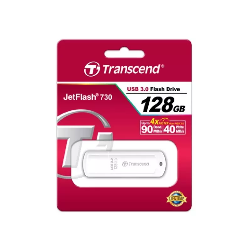 TRANSCEND Jetflash 730 - 128GB USB zibatmiņa - USB 3.0 - Balta