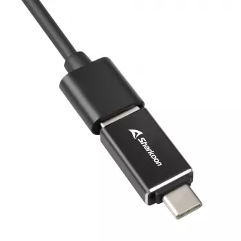 SHARKOON USB centrmezgls - 3 portu USB 3.2 Gen 1 Alu + Ethernet Melns