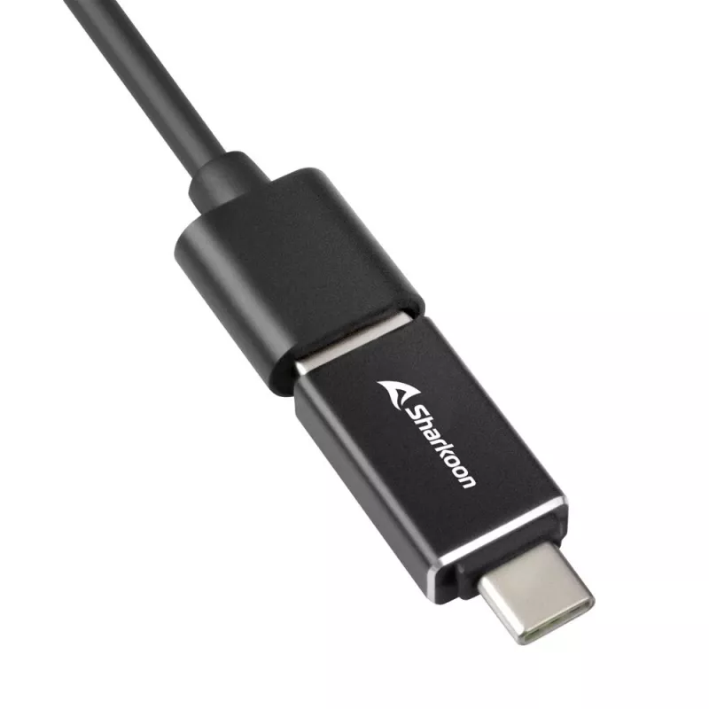 SHARKOON USB centrmezgls - 3 portu USB 3.2 Gen 1 Alu + Ethernet Melns