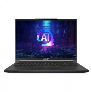 MSI Stealth A16 AI+ A3XWIG-043 spēļu klēpjdators, 16 collu QHD+ OLED 2560x1600 240 Hz, AMD Ryzen AI 9 HX 370, 32 GB LPDDR5X, 2 TB SSD, NVIDIA GeForce RTX 5080, Wi-Fi 7 (802.11be), Windows 11 Home, melns