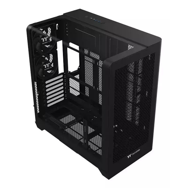PC korpuss Thermaltake View 390 Air Midi Tower — melns, atbalsta PS2 barošanas bloku, 3,5 collu HDD, 2,5 collu SSD, līdz 200 mm priekšējiem ventilatoriem