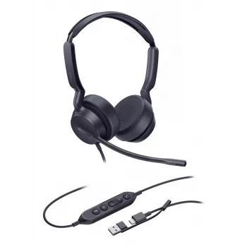 Yealink UH42 Dual UC USB-C/A austiņas, vadu, zvani/mūzika, 20 - 20000 Hz, 160 g, austiņas, melnas