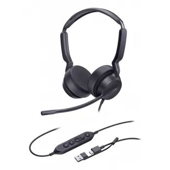 Yealink UH42 Dual UC USB-C/A austiņas, vadu, zvani/mūzika, 20 - 20000 Hz, 160 g, austiņas, melnas