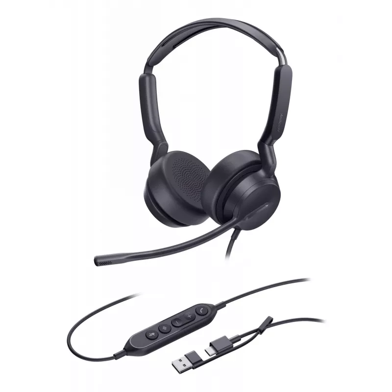 Yealink UH42 Dual UC USB-C/A austiņas, vadu, zvani/mūzika, 20 - 20000 Hz, 160 g, austiņas, melnas
