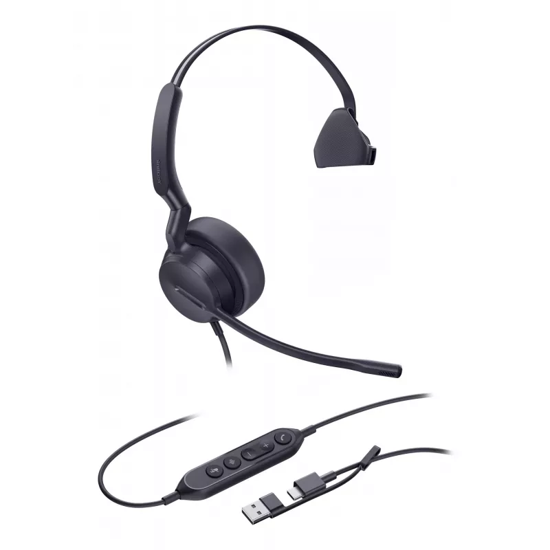 Yealink UH42 Mono UC USB-C/A austiņas, vadu, zvani/mūzika, 20 - 20000 Hz, 116 g, austiņas, melnas