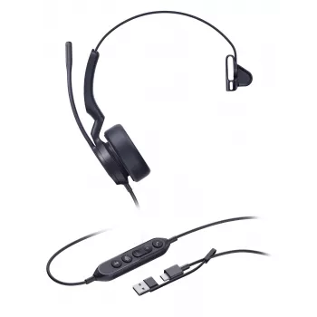 Yealink UH44 Mono Teams USB-C/A austiņas, vadu, 20 - 20000 Hz, birojs/zvanu centrs, 127 g, austiņas, melnas