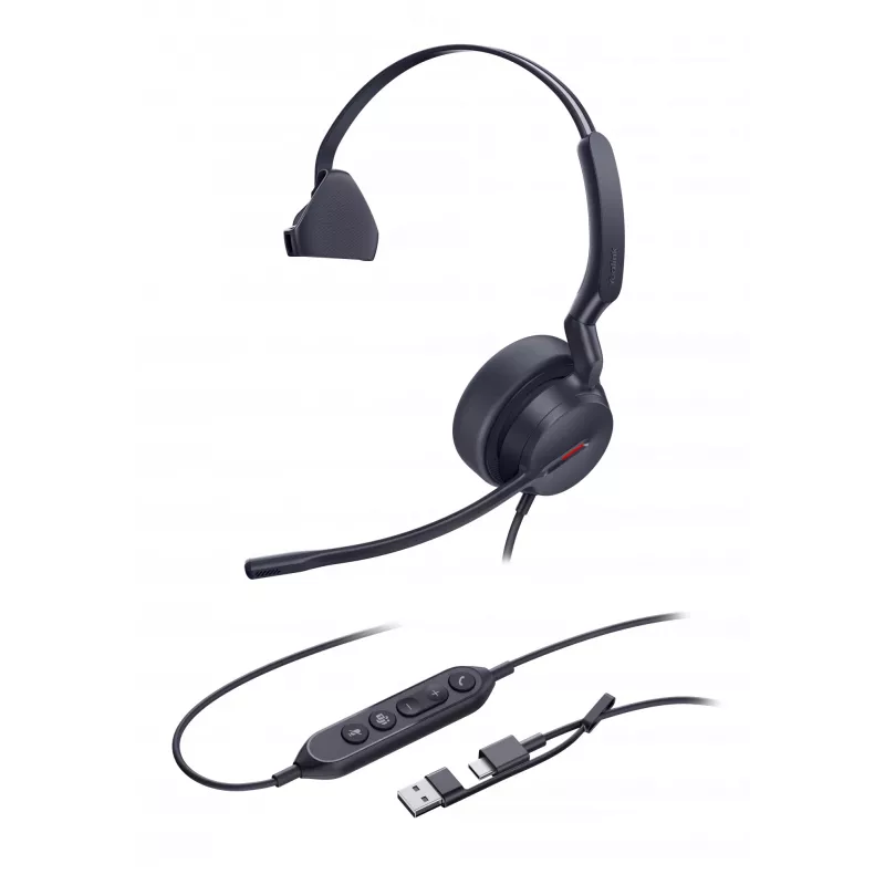 Yealink UH44 Mono Teams USB-C/A austiņas, vadu, 20 - 20000 Hz, birojs/zvanu centrs, 127 g, austiņas, melnas