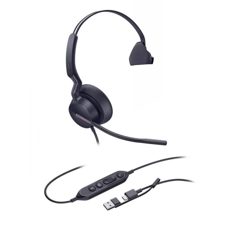 Yealink UH46 Mono Teams USB-C/A austiņas, vadu, 20–20000 Hz, birojam/zzvanu centram, 127 g, austiņas, melnas