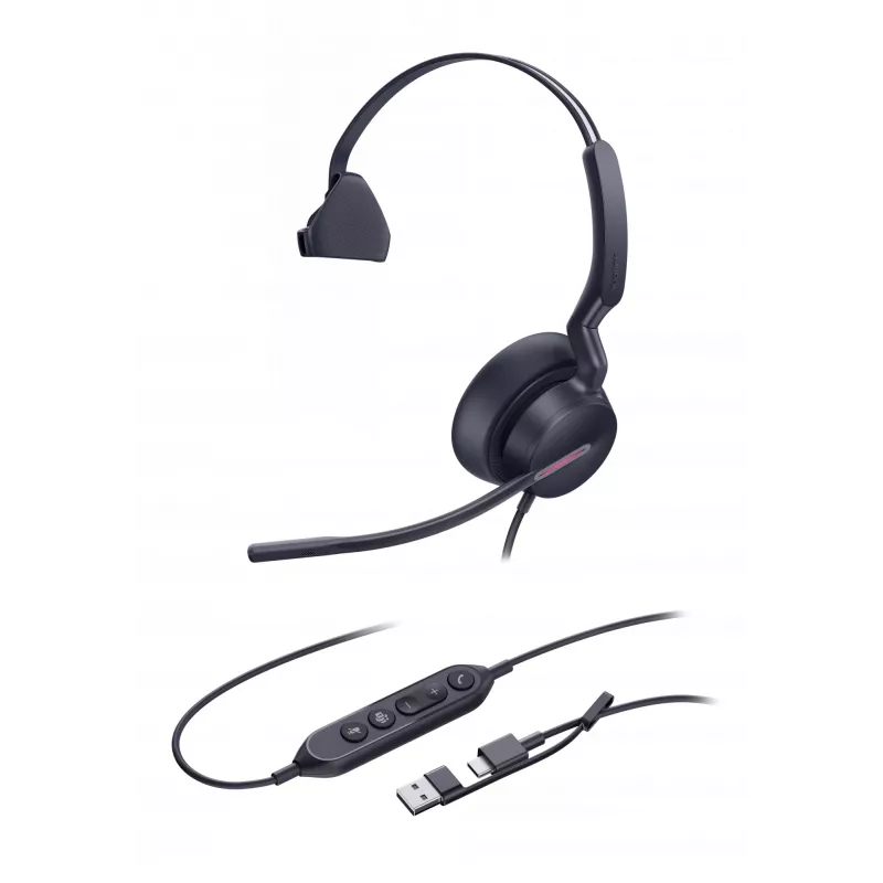 Yealink UH46 Mono Teams USB-C/A austiņas, vadu, 20–20000 Hz, birojam/zzvanu centram, 127 g, austiņas, melnas