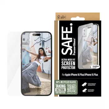 PanzerGlass SAFE. by ® ekrāna aizsargs iPhone 16 Plus | 15 Plus | Īpaši plata piegulēšana