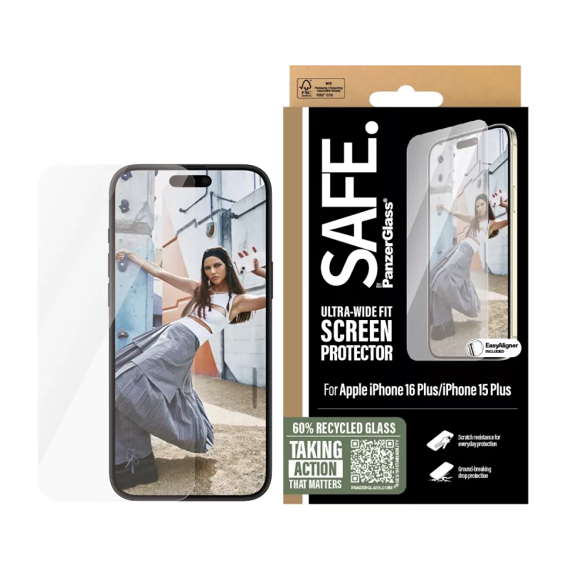 PanzerGlass SAFE. by ® ekrāna aizsargs iPhone 16 Plus | 15 Plus | Īpaši plata piegulēšana