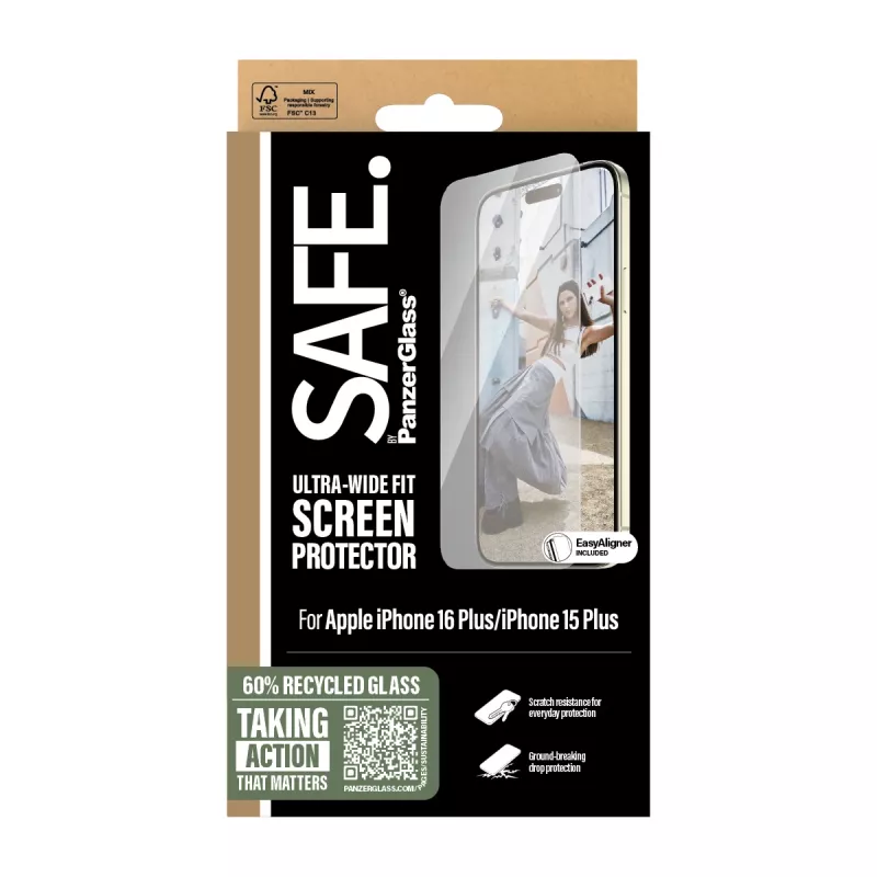 PanzerGlass SAFE. by ® ekrāna aizsargs iPhone 16 Plus | 15 Plus | Īpaši plata piegulēšana