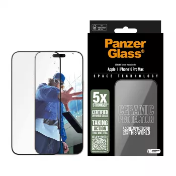 PanzerGlass ® Keramikas ekrāna aizsargs iPhone 16 Pro Max | Īpaši plats pieguļums ar EasyAligner