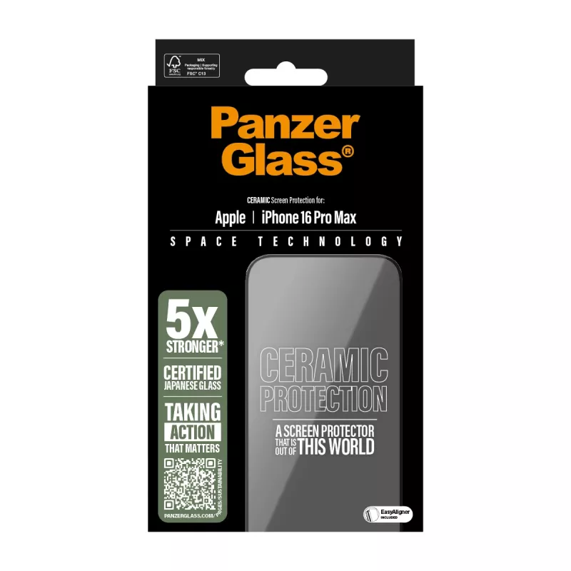 PanzerGlass ® Keramikas ekrāna aizsargs iPhone 16 Pro Max | Īpaši plats pieguļums ar EasyAligner