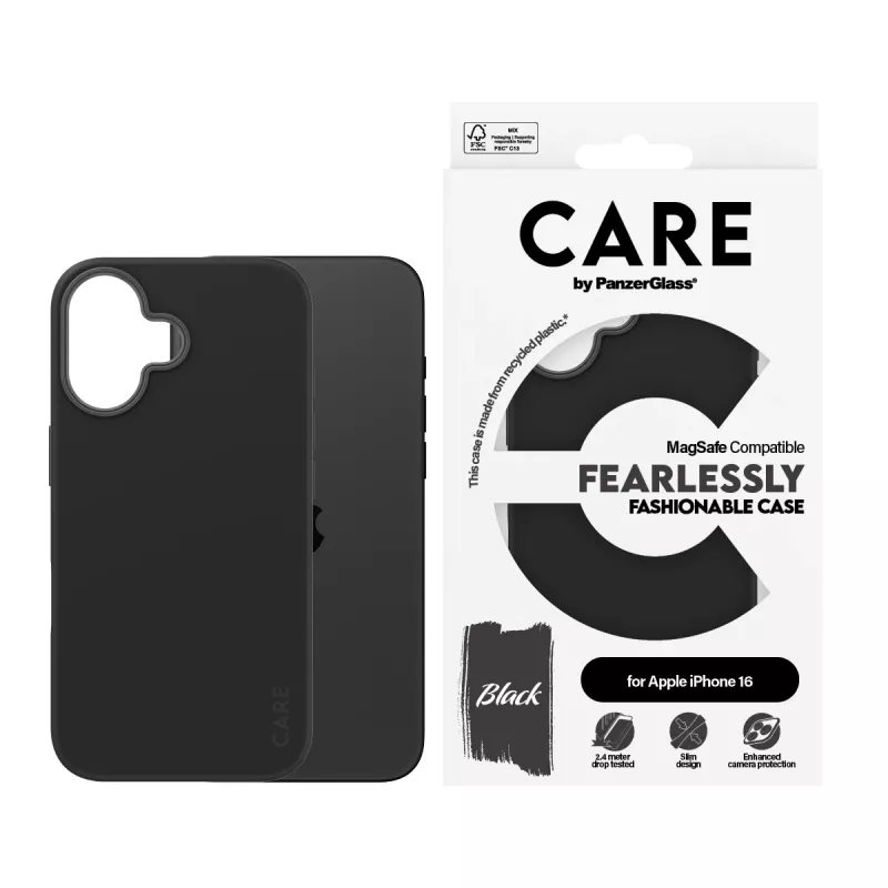 PanzerGlass CARE™ by ® korpusa melna ar MagSafe iPhone 16