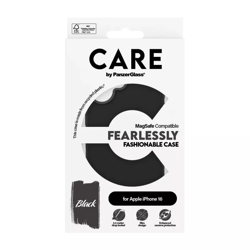 PanzerGlass CARE™ by ® korpusa melna ar MagSafe iPhone 16