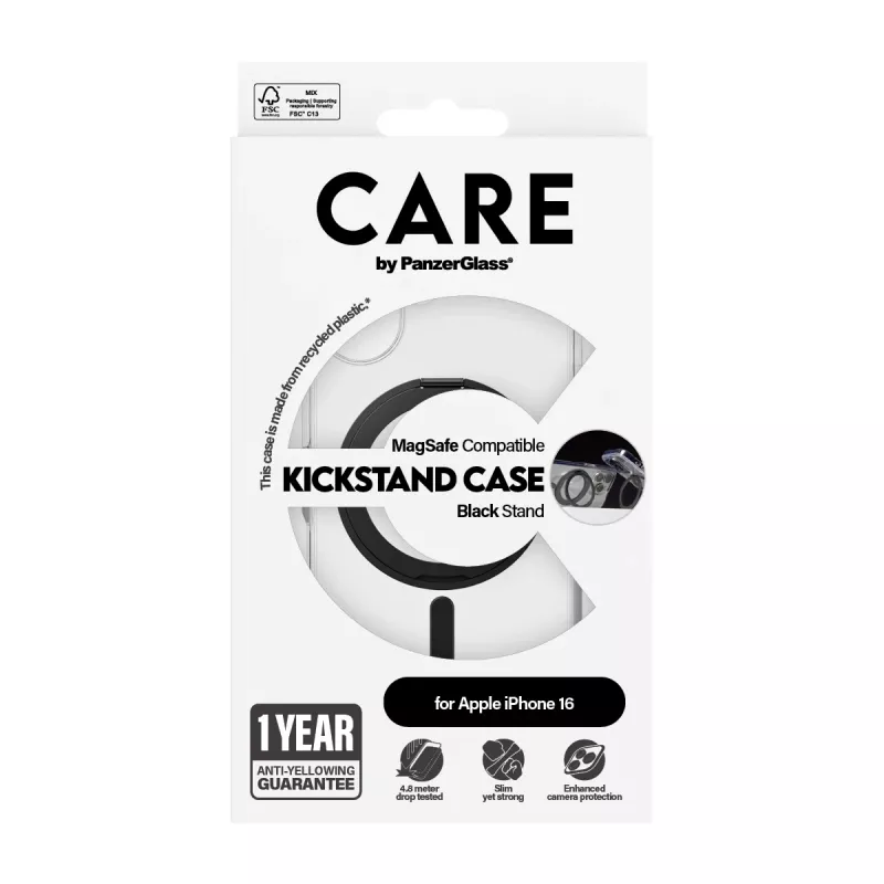 PanzerGlass CARE™ by ® vāciņš Transparent ar melnu statīvu un MagSafe iPhone 16