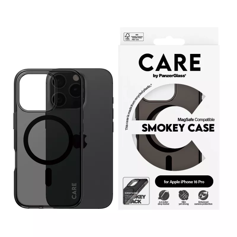 Cover PanzerGlass CARE by Flagship Case Urban Combat Smokey w. Melns MagSafe iPhone '24 6.3 inch Pro
