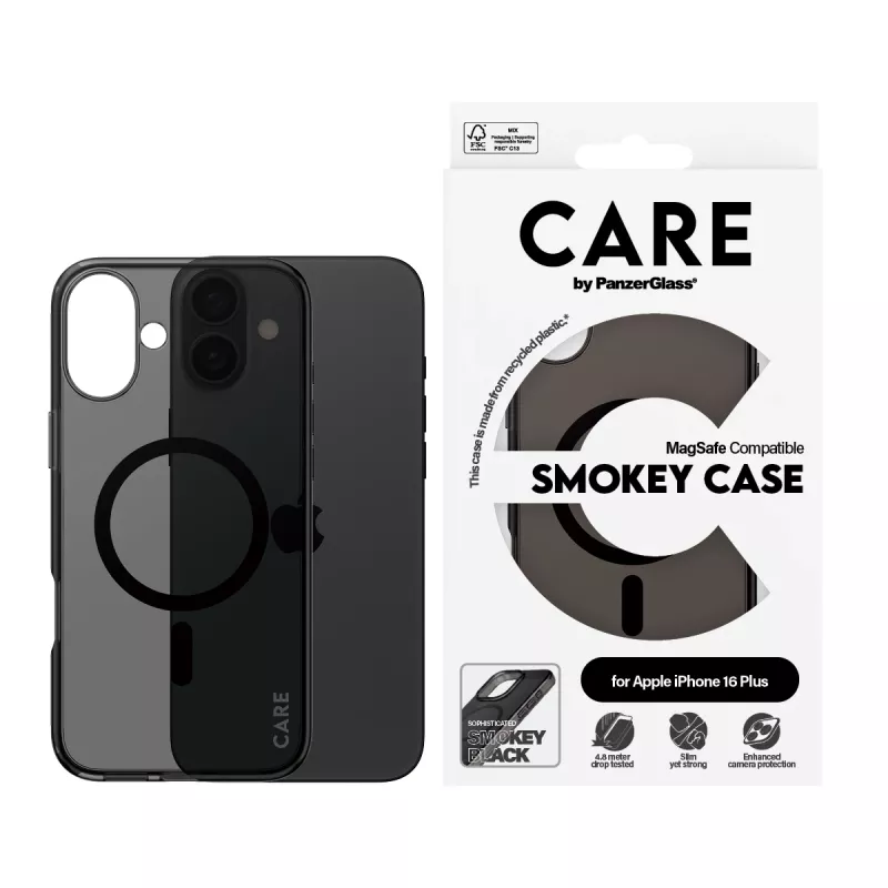 PanzerGlass CARE™ by ® Urban Combat Case Smokey w. Melns MagSafe iPhone 16 Plus