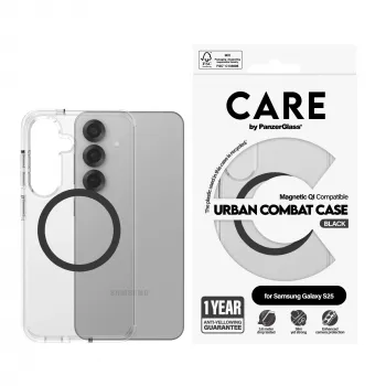 PanzerGlass CARE™ by ® Urban Combat vāciņš caurspīdīgs ar melnu Qi saderīgs Samsung Galaxy S25