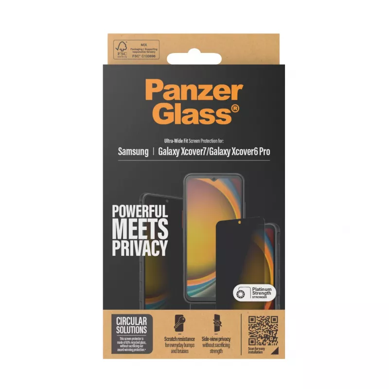 PanzerGlass ® privātuma ekrāna aizsargs Samsung Galaxy Xcover7 Pro | Xcover7 | Xcover6 Pro | Īpaši plats pielāgojums
