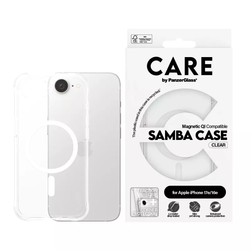 PanzerGlass CARE™ by ® Samba Case caurspīdīgs ar baltu Qi saderīgs iPhone 17e | 16e