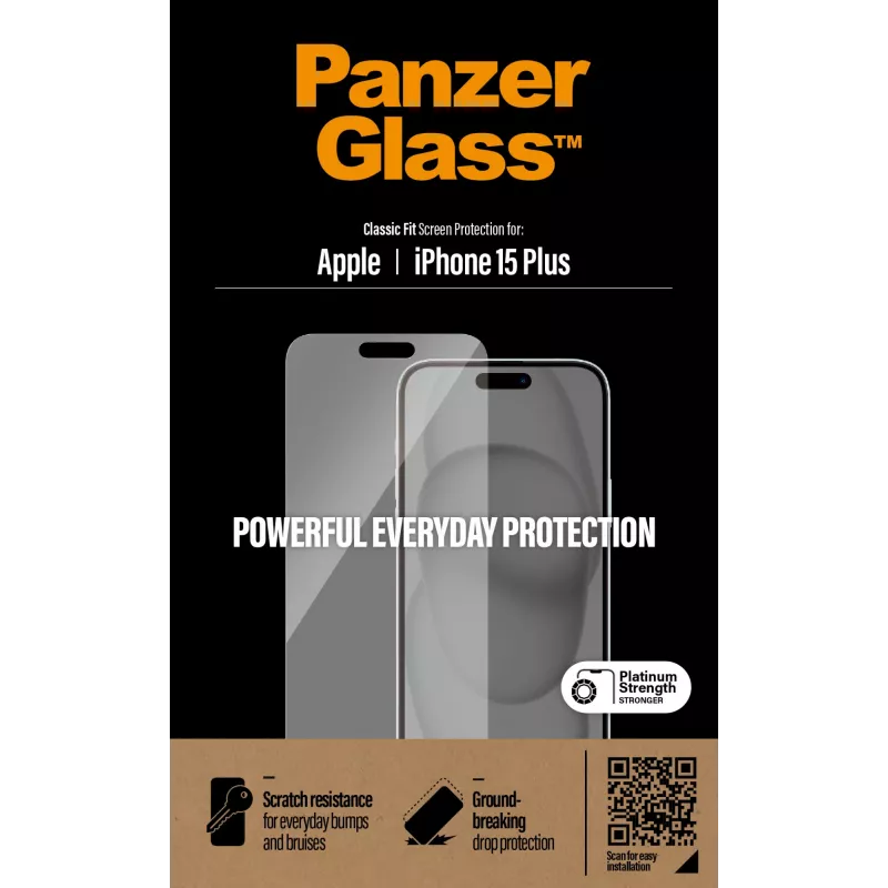 PanzerGlass ® ekrāna aizsargs iPhone 15 Plus | Classic Fit, Apple, Apple - iPhone 15 Plus, sausa uzklāšana, izturīgs pret skrāpējumiem, triecienizturīgs, caurspīdīgs, 1 gab.
