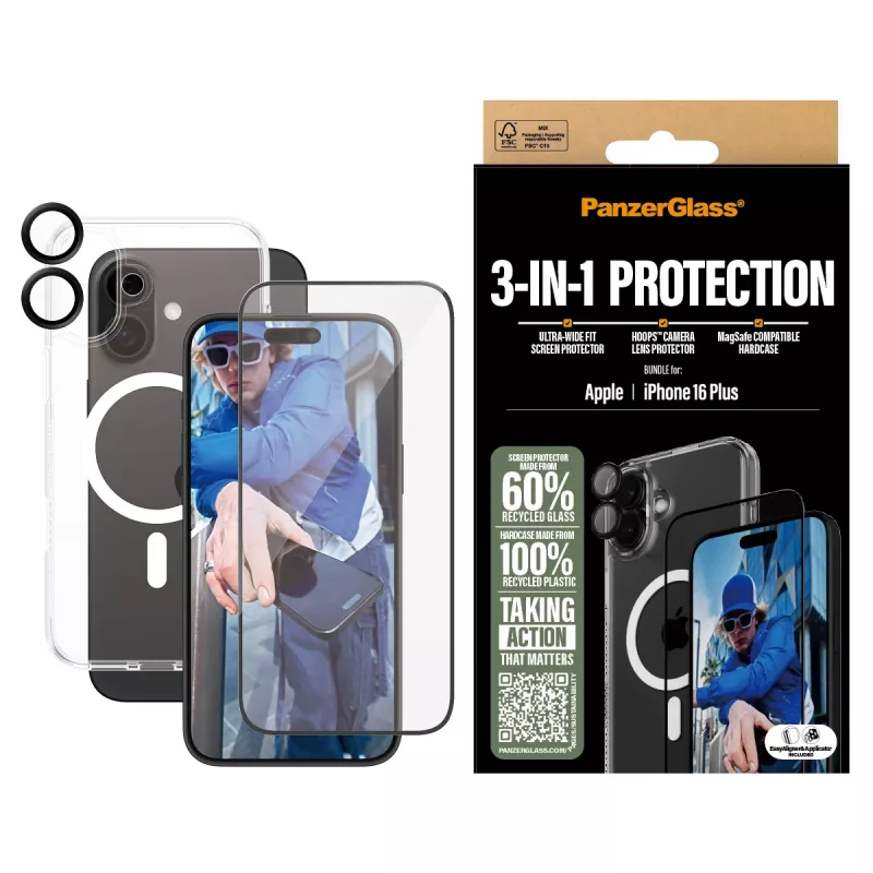 PanzerGlass ® 3-in-1 aizsardzības komplekts iPhone 16 Plus