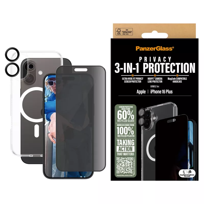 PanzerGlass ® 3-in-1 privātuma aizsardzības komplekts iPhone 16 Plus