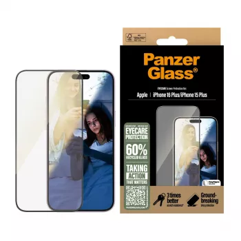 PanzerGlass® EyeCARE™ ekrāna aizsargs iPhone 16 Plus | 15 Plus | īpaši plata pielāgošana