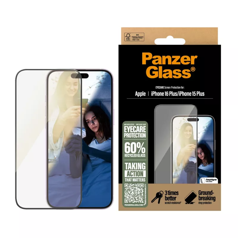 PanzerGlass® EyeCARE™ ekrāna aizsargs iPhone 16 Plus | 15 Plus | īpaši plata pielāgošana