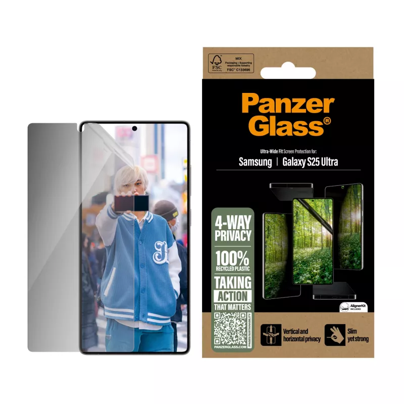 PanzerGlass ® ECO MATRIX 4-virzienu privātuma ekrāna aizsargs Samsung Galaxy S25 Ultra | Īpaši plata pielāgošana