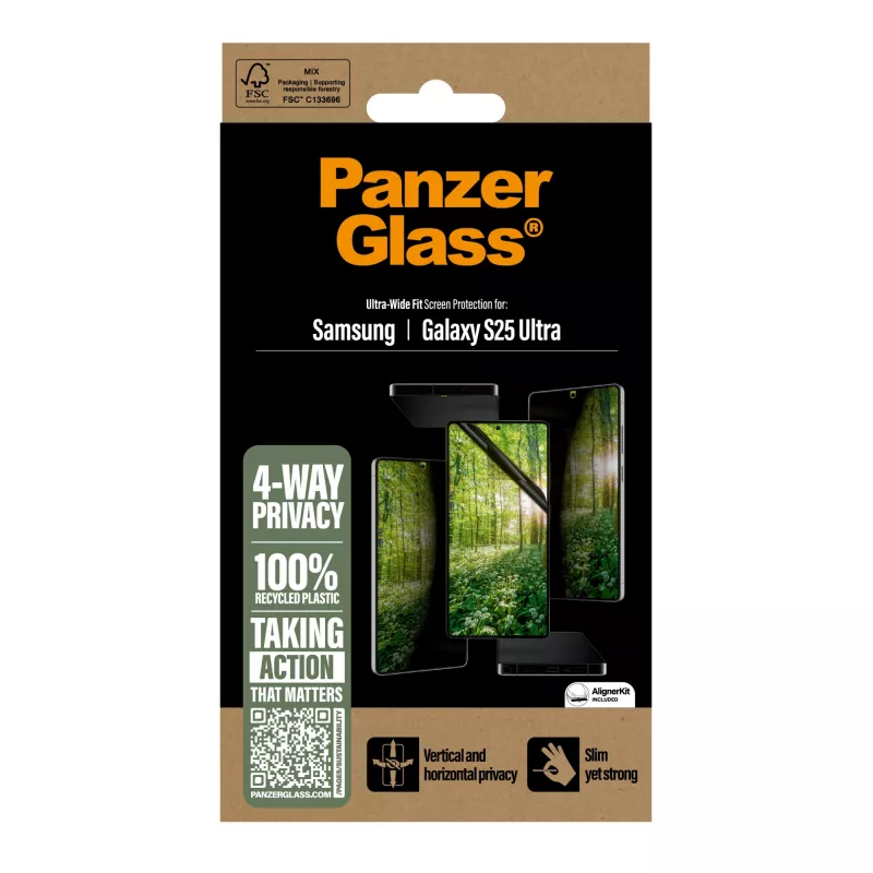 PanzerGlass ® ECO MATRIX 4-virzienu privātuma ekrāna aizsargs Samsung Galaxy S25 Ultra | Īpaši plata pielāgošana