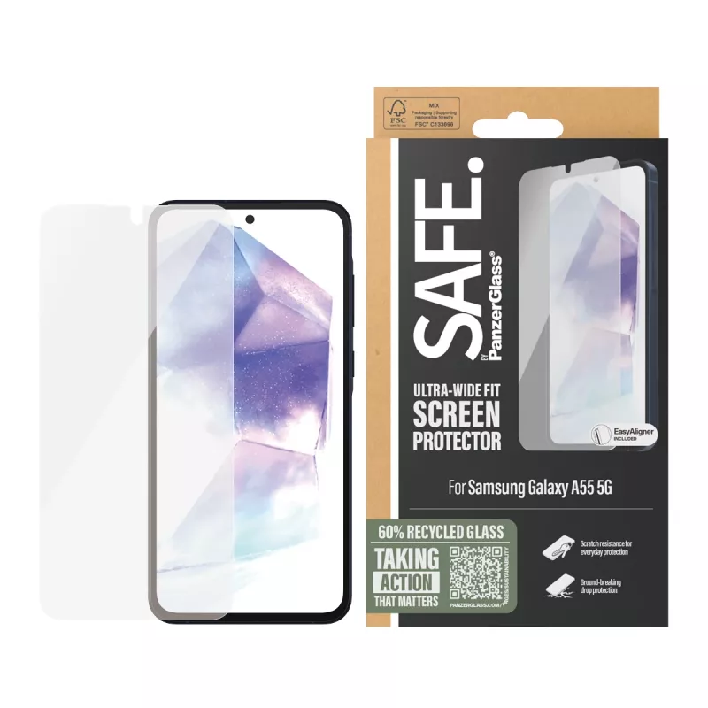 PanzerGlass SAFE. by ® Ekrāna aizsargs Samsung Galaxy A55 5G | Īpaši plats pieguļums ar EasyAligner
