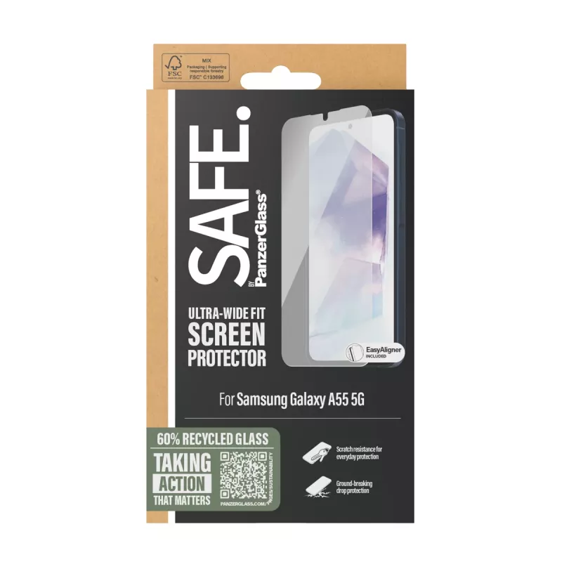 PanzerGlass SAFE. by ® Ekrāna aizsargs Samsung Galaxy A55 5G | Īpaši plats pieguļums ar EasyAligner