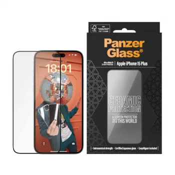 PanzerGlass ® Ceramic Protection for iPhone 15 Plus | Ultra-Wide Fit ar EasyAligner