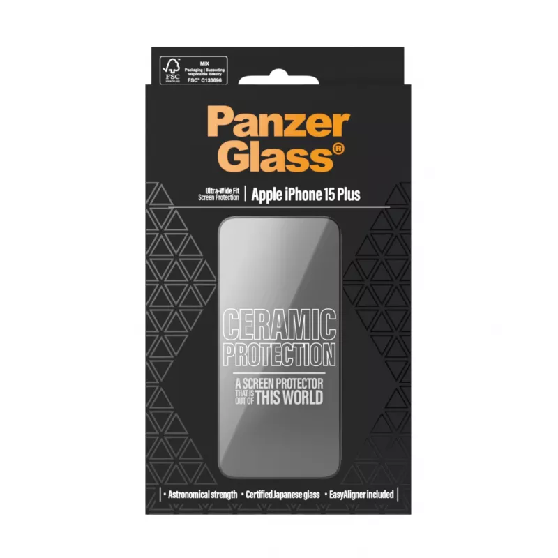 PanzerGlass ® Ceramic Protection for iPhone 15 Plus | Ultra-Wide Fit ar EasyAligner