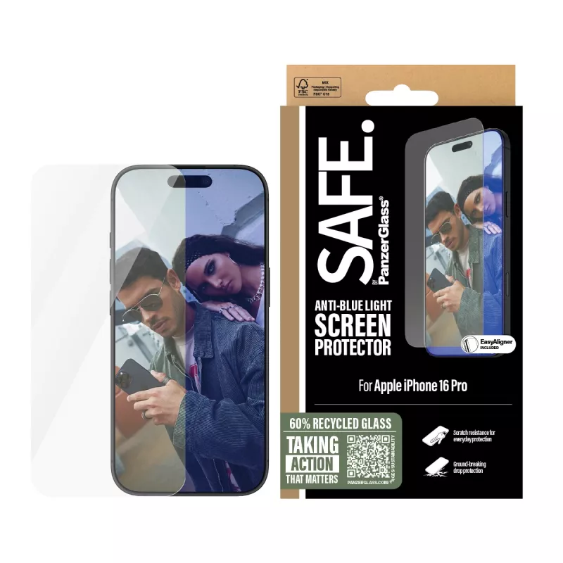 PanzerGlass SAFE. by ® Anti-Blue Light ekrāna aizsargs iPhone 16 Pro | Ultra-Wide Fit
