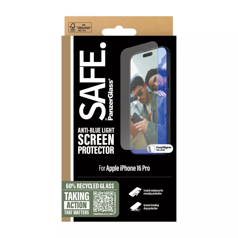 PanzerGlass SAFE. by ® Anti-Blue Light ekrāna aizsargs iPhone 16 Pro | Ultra-Wide Fit