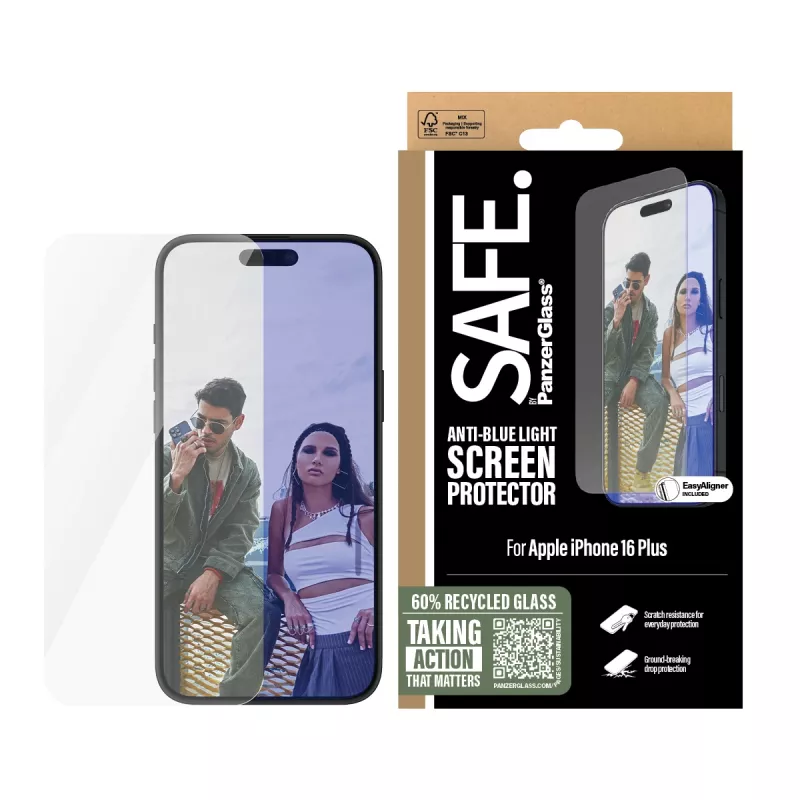 PanzerGlass SAFE. by ® pret zilās gaismas ekrāna aizsargs iPhone 16 Plus | 15 Plus | Ultra-Wide Fit