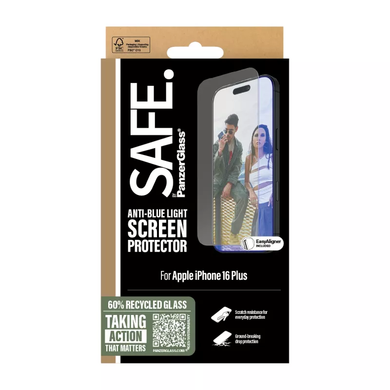 PanzerGlass SAFE. by ® pret zilās gaismas ekrāna aizsargs iPhone 16 Plus | 15 Plus | Ultra-Wide Fit
