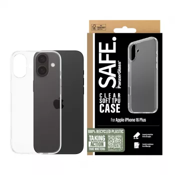 PanzerGlass SAFE. by ® TPU vāciņš Transparent iPhone 16 Plus, Vāciņš, Apple, Apple - iPhone 16 Plus, Caurspīdīgs