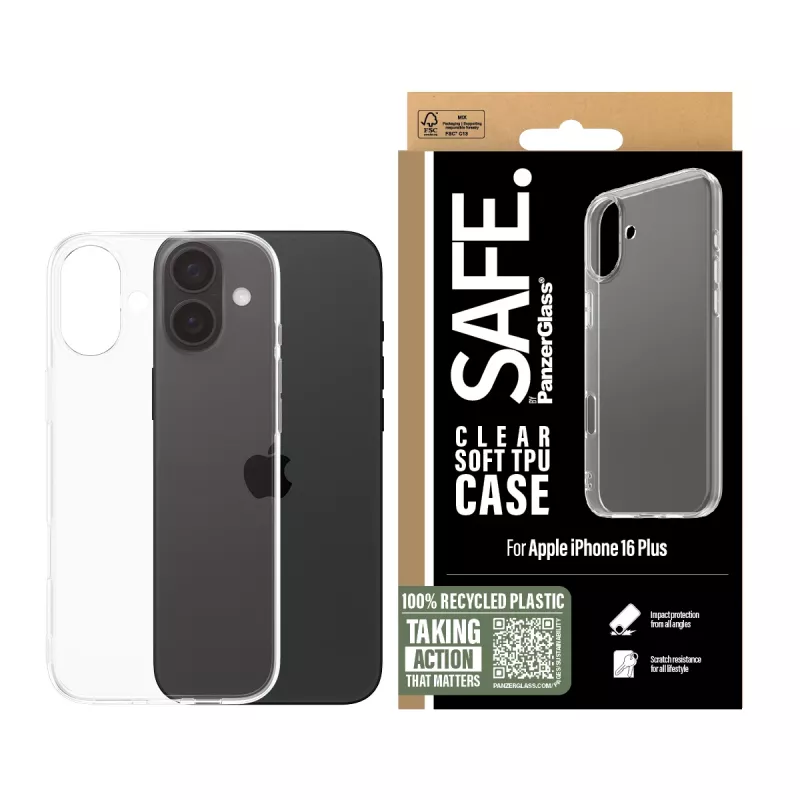 PanzerGlass SAFE. by ® TPU vāciņš Transparent iPhone 16 Plus, Vāciņš, Apple, Apple - iPhone 16 Plus, Caurspīdīgs