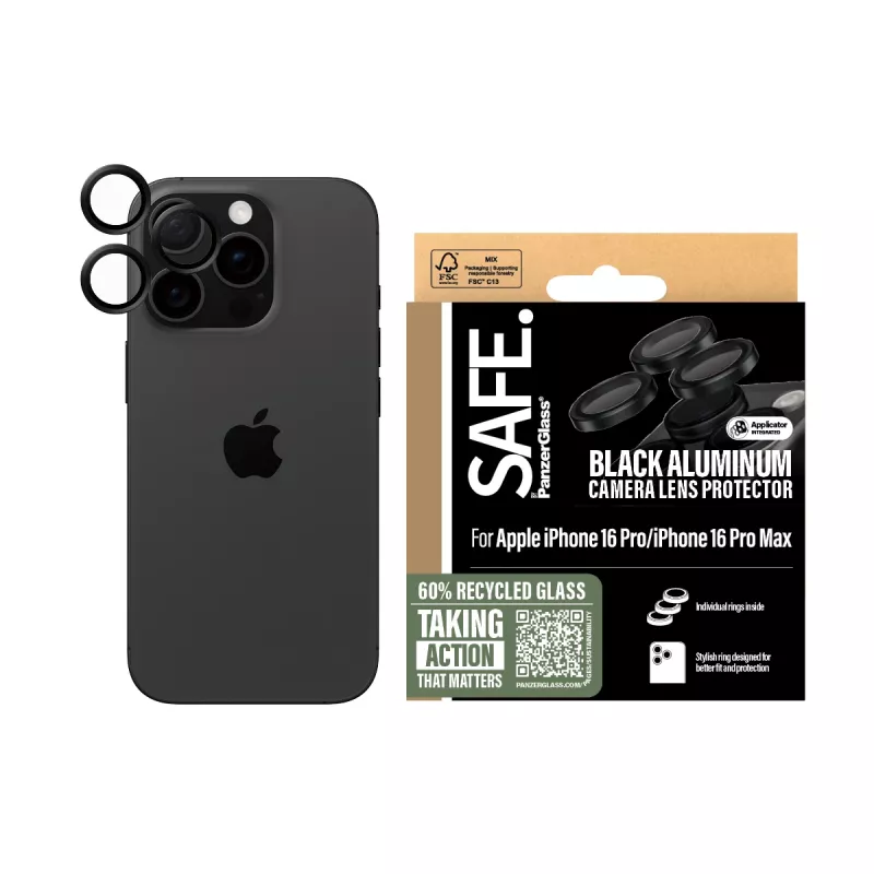 PanzerGlass SAFE. by ® kameras objektīva aizsargs melns iPhone iPhone 16 Pro | 16 Pro Max