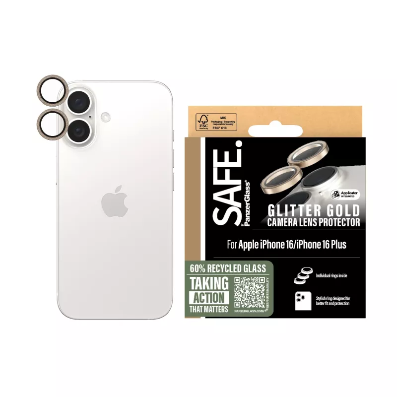 PanzerGlass SAFE. by ® Camera Lens Protector Glitter Gold iPhone 16 | 16 Plus