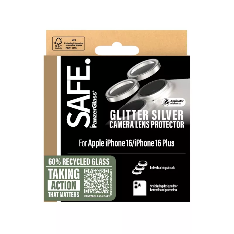 Kameras objektīva aizsargs PanzerGlass SAFE. Glitter Silver iPhone '24 6,1 collas | 6,7 collas