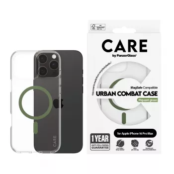 PanzerGlass CARE™ by ® Urban Combat Case Caurspīdīgs ar Zaļu MagSafe iPhone 16 Pro Max