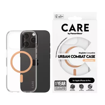 PanzerGlass CARE™ by ® Urban Combat Case Caurspīdīgs ar Persiku MagSafe iPhone 16 Pro