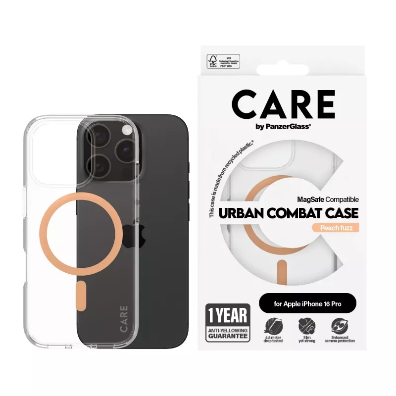 PanzerGlass CARE™ by ® Urban Combat Case Caurspīdīgs ar Persiku MagSafe iPhone 16 Pro